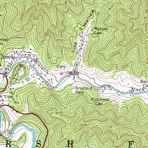 Topographic Map of Lick Hollow, WV