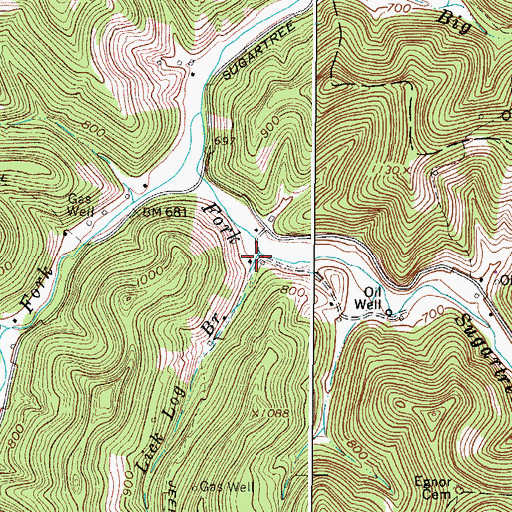Topographic Map of Lick Log Branch, WV