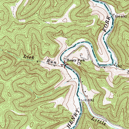 Topographic Map of Lick Run, WV