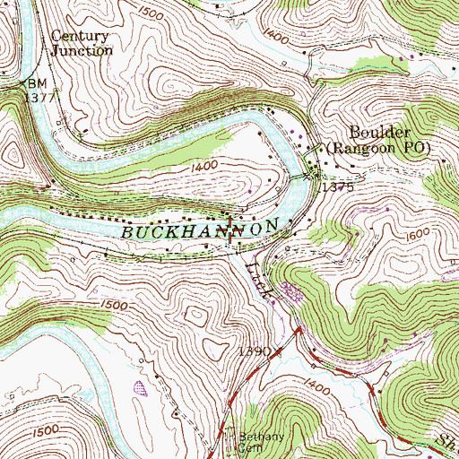 Topographic Map of Lick Shoals Run, WV