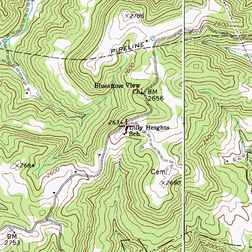 Topographic Map of Lilly Heights School (historical), WV