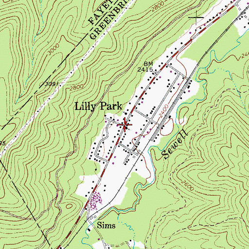 Topographic Map of Lilly Park, WV