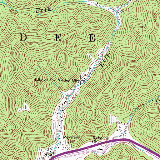 Topographic Map of Lily of the Valley Church, WV
