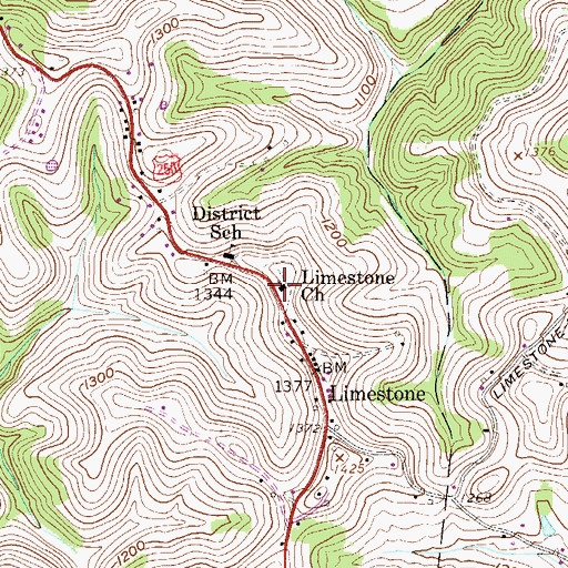 Topographic Map of Limestone Church, WV
