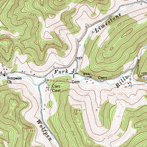 Topographic Map of Limestone Run, WV