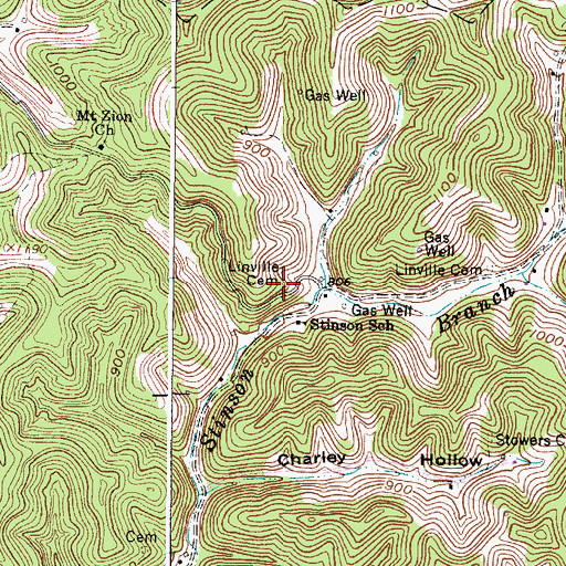 Topographic Map of Linville Cemetery, WV