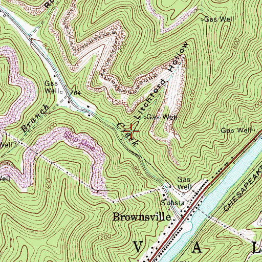 Topographic Map of Litchford Hollow, WV