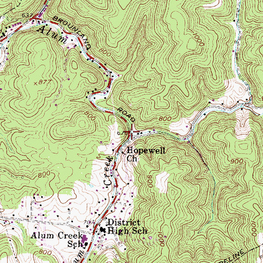 Topographic Map of Little Alum Creek, WV