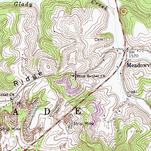 Topographic Map of Little Bethel Baptist Church, WV