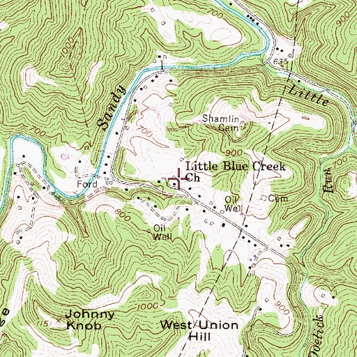 Topographic Map of Little Blue Creek Church, WV
