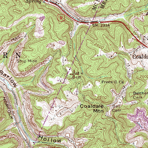 Topographic Map of Little Cemetery, WV