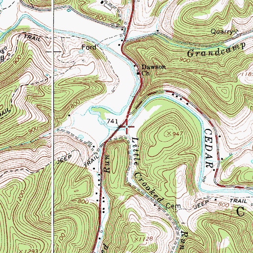 Topographic Map of Little Crooked Run, WV