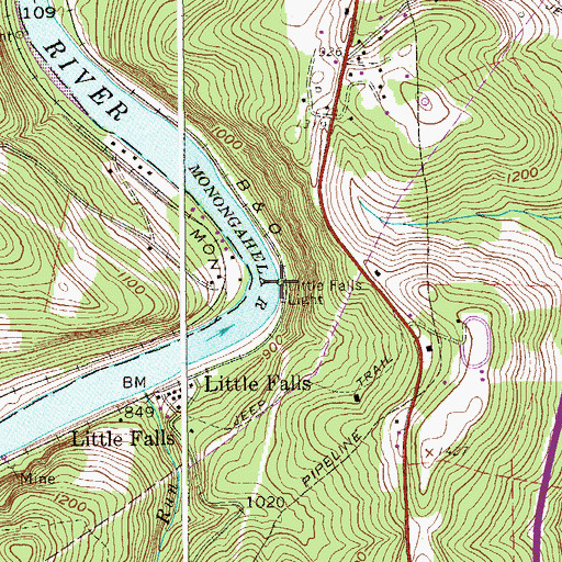 Topographic Map of Little Falls Light, WV