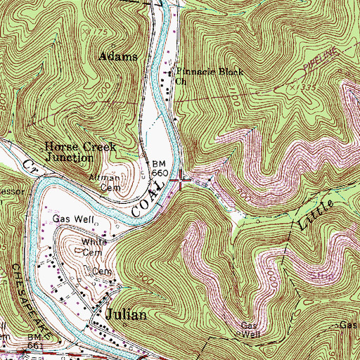 Topographic Map of Little Hewitt Creek, WV