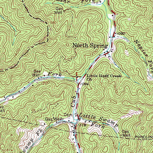 Topographic Map of Little Huff Creek Church, WV