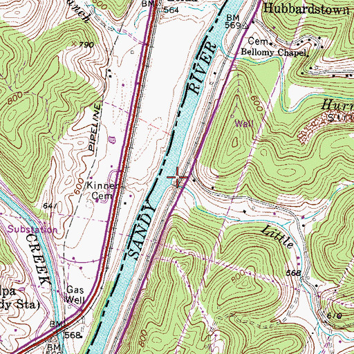 Topographic Map of Little Hurricane Creek, WV