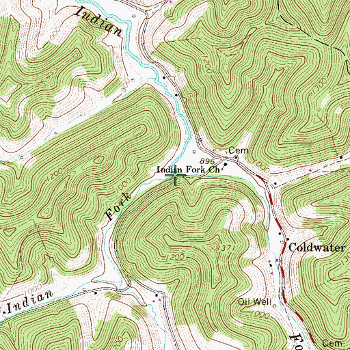 Topographic Map of Little Indian Fork, WV