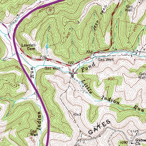 Topographic Map of Little Indian Run, WV