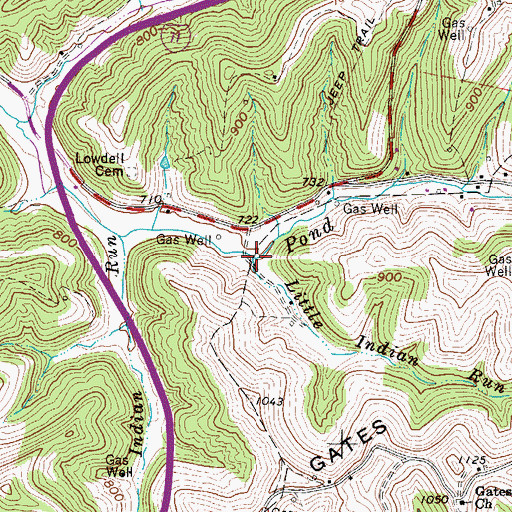 Topographic Map of Little Indian Run, WV