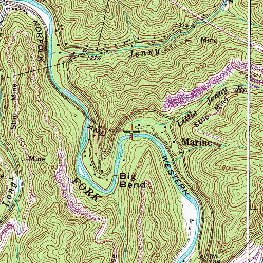 Topographic Map of Little Jenny Branch, WV