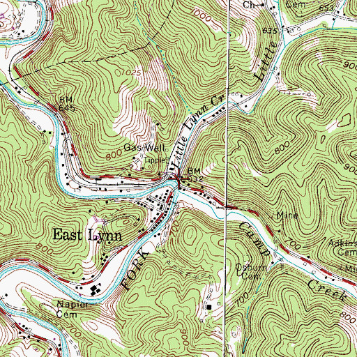 Topographic Map of Little Lynn Creek, WV