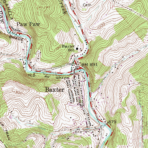 Topographic Map of Little Paw Paw Creek, WV