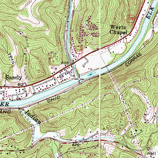 Topographic Map of Little Sandy Creek, WV