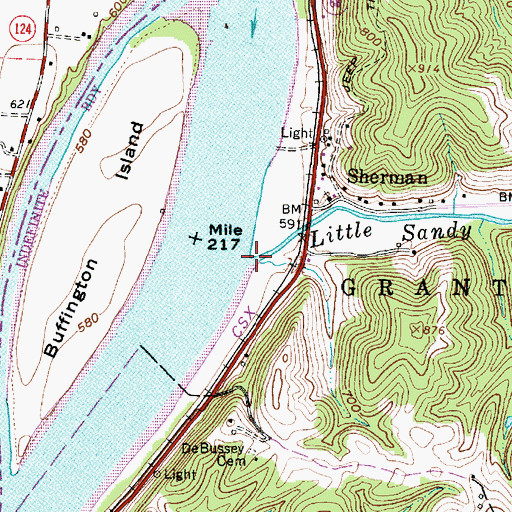 Topographic Map of Little Sandy Creek, WV