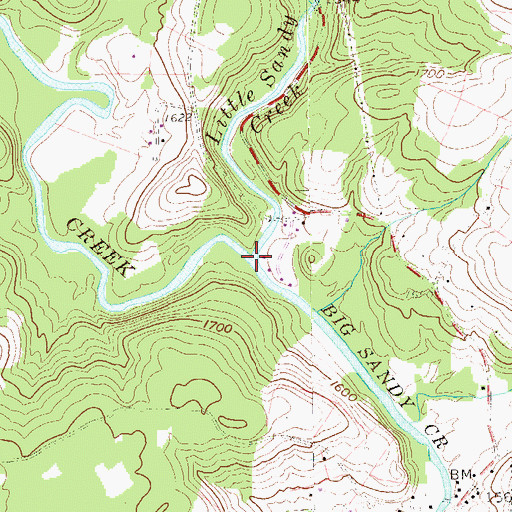 Topographic Map of Little Sandy Creek, WV