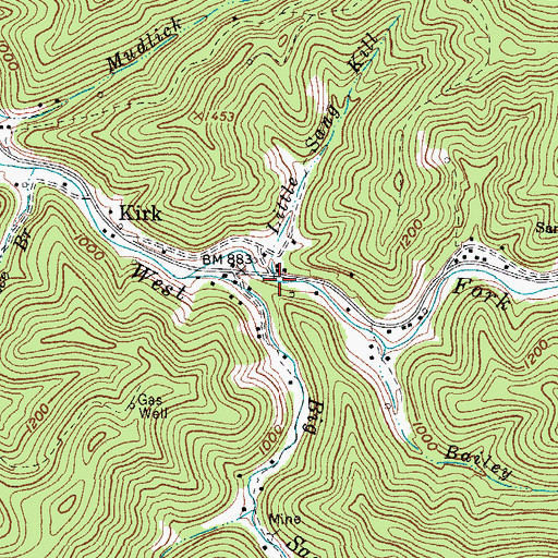 Topographic Map of Little Sang Kill, WV