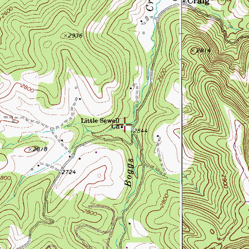 Topographic Map of Little Sewell Church, WV