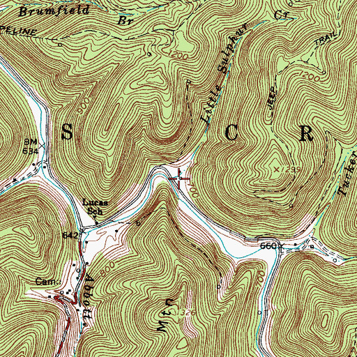 Topographic Map of Little Sulphur Creek, WV