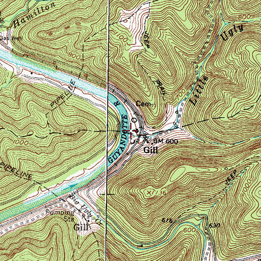 Topographic Map of Little Ugly Creek, WV