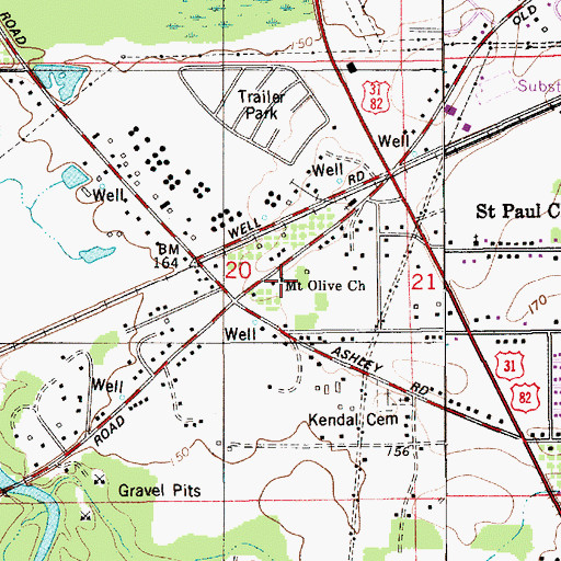 Topographic Map of Mount Olive Baptist Church, AL