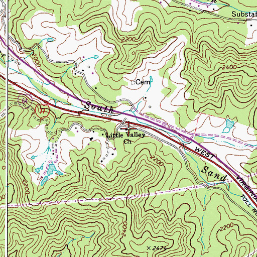 Topographic Map of Little Valley Church, WV