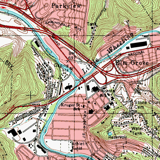 Topographic Map of Little Wheeling Creek, WV