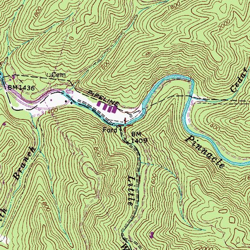 Topographic Map of Little White Oak Creek, WV