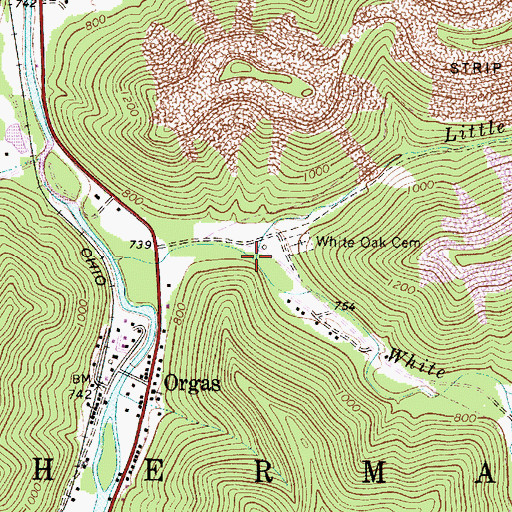Topographic Map of Little White Oak Creek, WV