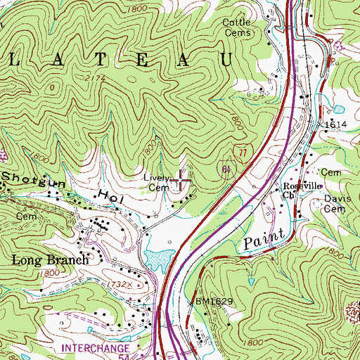 Topographic Map of Lively Cemetery, WV