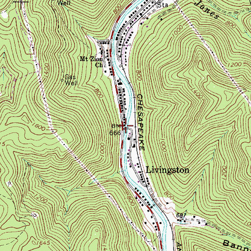 Topographic Map of Livingston, WV