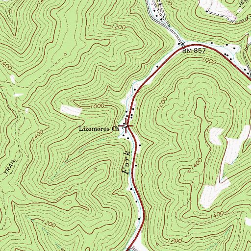 Topographic Map of Lizemores Church, WV