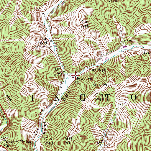 Topographic Map of Llewellyn Church, WV