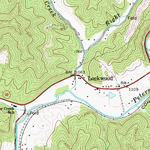 Topographic Map of Lockwood, WV