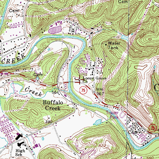 Topographic Map of Locust Grove Church, WV
