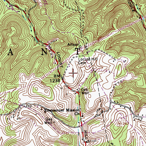 Topographic Map of Locust Hill Cemetery, WV