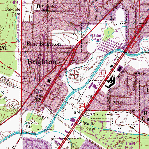 Topographic Map of Brighton Cemetery, AL