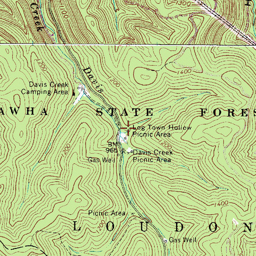 Topographic Map of Log Town Hollow Picnic Area, WV