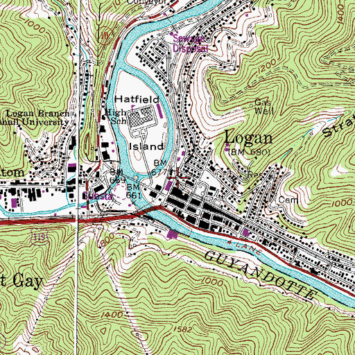 Topographic Map of Logan, WV