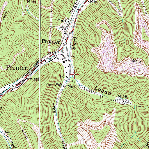 Topographic Map of Logan Fork, WV