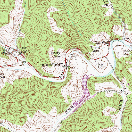 Topographic Map of Logansport, WV